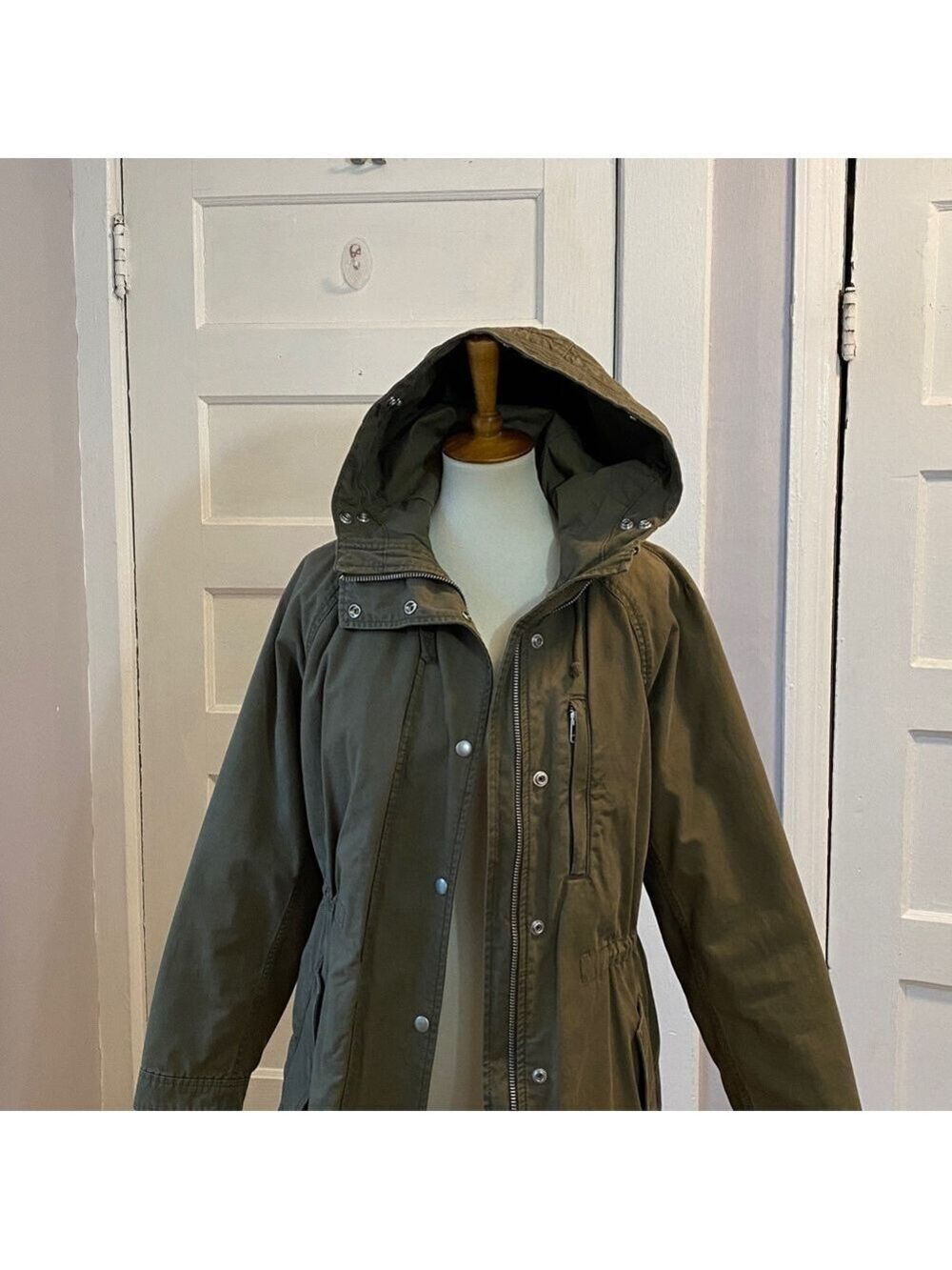Gap Green Utility Jacket with Faux Fur Trimmed Hood, Size L - Picture 13 of 15